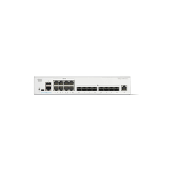 Cisco Catalyst C1300-16XTS Managed Switch with 8 x 10G copper ports and 8 x 10G SFP+ ports for high-speed, secure enterprise networking