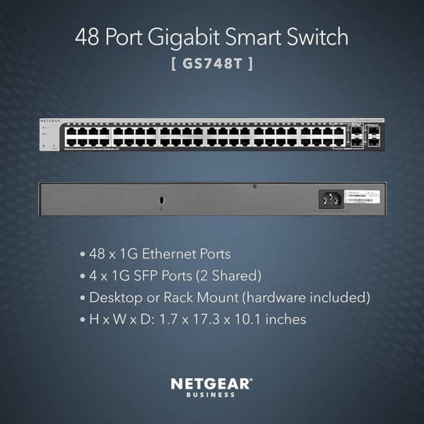 Netgear 48 Port Smart Managed Switch with 4 Sfp Uplink Ports, GS748T - Image 2