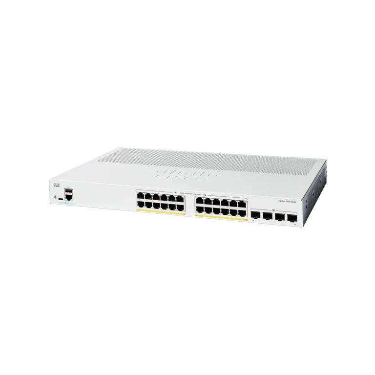 Cisco Catalyst C1300-24P-4G POE Managed Switch with 24 GE ports, PoE support, and 4x1GE SFP uplinks for reliable business networking.