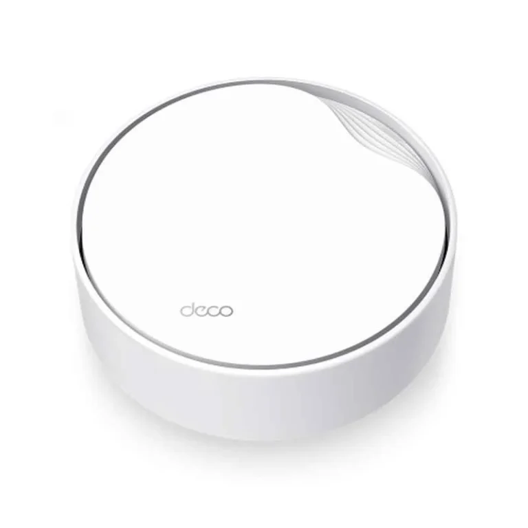 TP-Link Deco X50-PoE AX3000 Mesh WiFi 6 System with PoE, white units on a tabletop, delivering seamless connectivity.