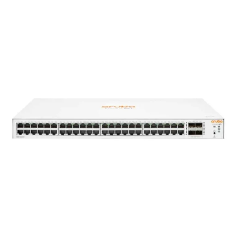 HPE Aruba Instant On 1830 48G 4SFP Switch (JL814A) for small business networking, featuring 48 Gigabit ports and secure management.