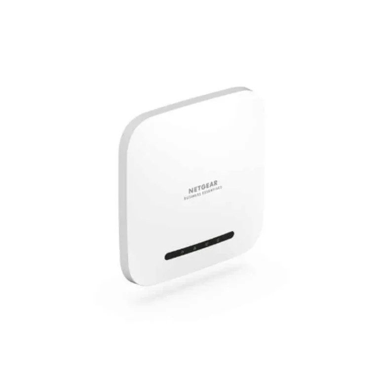 NETGEAR WAX220 AX4200 WiFi 6 Dual-Band Access Point mounted on a wall, delivering high-speed connectivity for small offices and home offices.
