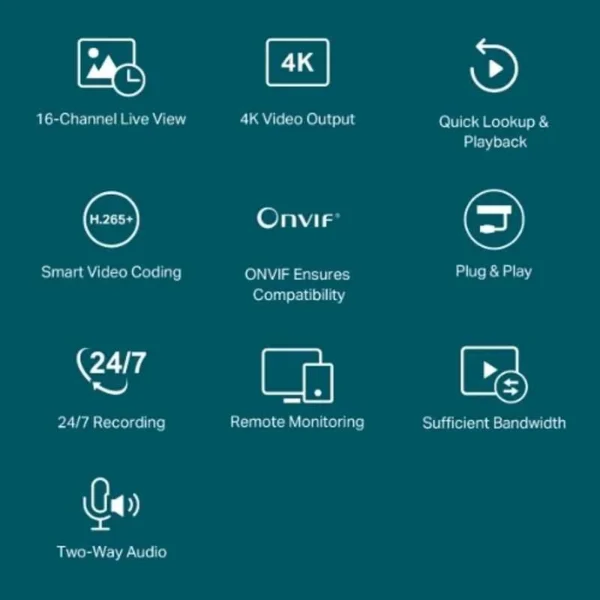 TP-Link VIGI NVR2016H 16 Channel Network Video Recorder with 16-Channel Simultaneous Playback, Plug & Play, Two-Way Audio & Remote Monitoring - Image 5