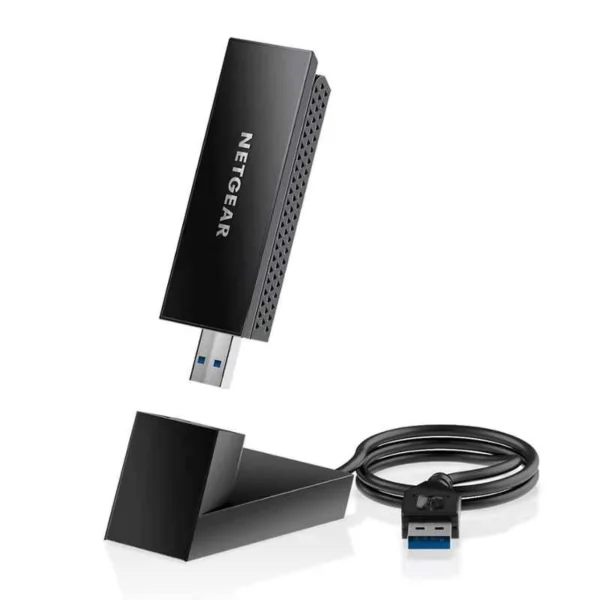 NETGEAR Nighthawk A8000 Wi-Fi 6E USB 3.0 Adapter with antenna and cradle