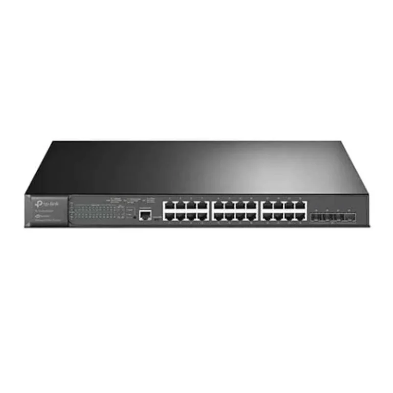 TP-Link TL-SG3428XMP JetStream 24-Port Gigabit L2+ Managed Switch with 24 PoE+ ports and 4 10GE SFP+ slots for enterprise networking.