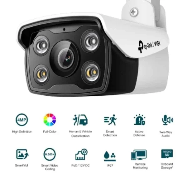 TP-Link VIGI C340 4MP 2.8mm Outdoor Full-Colour Bullet Network IP Camera with Human & Vehicle Detect, NVR Enable, Active Defense & Two Way Audio - Image 4