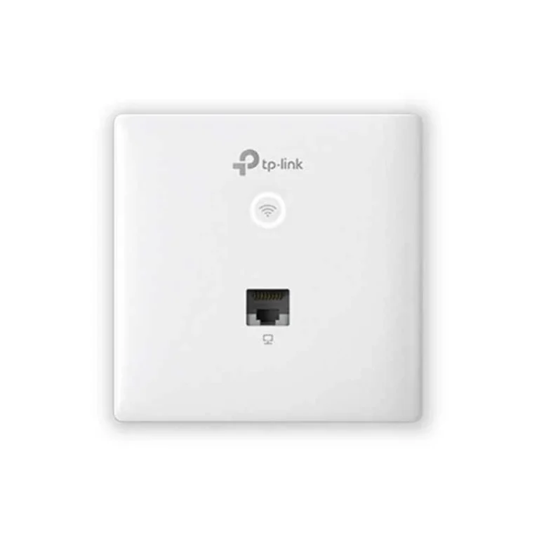 TP-Link Omada EAP230-Wall AC1200 Wireless MU-MIMO Gigabit Wall Plate Access Point installed in a modern office setting.