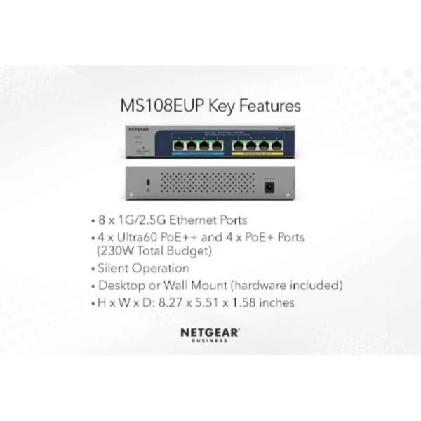 Netgear 8 Ports Multi-Gigabit Ultra60 PoE++ Ethernet Plus Switch, MS108EUP - Image 3