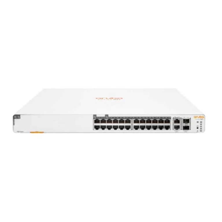 HPE Aruba Instant On 1960 24G Switch with PoE, 10G uplinks, and cloud-managed stacking for small business networking.
