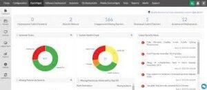 ManageEngine Patch Manager Software Plus dashboard showing automated patch deployment and compliance summary for multi-OS environments.