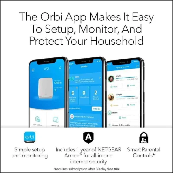 NETGEAR Orbi 2 Pcs 5.4 Gbps Tri-Band WiFi 6 Mesh System Set with Satellite Extenders, RBK762S - Image 5