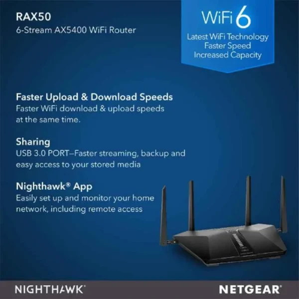 Netgear RAX50-100EUS AX5400 5400Mbps Nighthawk AX6 Wireless 6 Router - Image 6