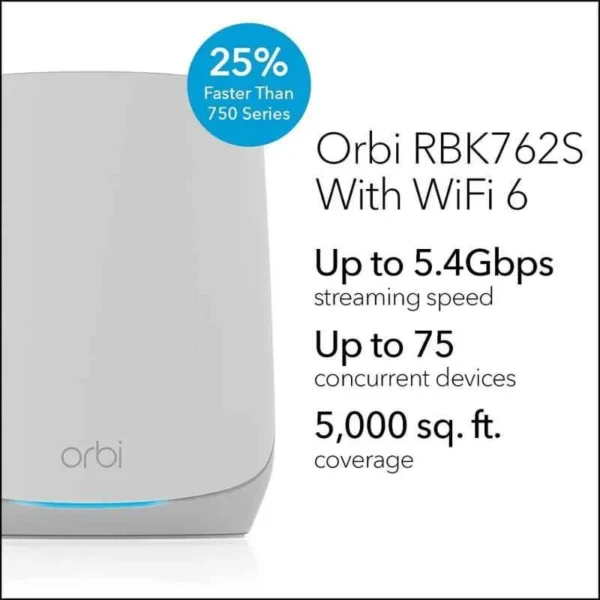 NETGEAR Orbi 2 Pcs 5.4 Gbps Tri-Band WiFi 6 Mesh System Set with Satellite Extenders, RBK762S - Image 6