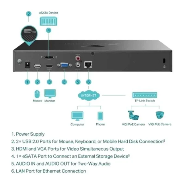 TP-Link VIGI NVR2016H 16 Channel Network Video Recorder with 16-Channel Simultaneous Playback, Plug & Play, Two-Way Audio & Remote Monitoring - Image 6