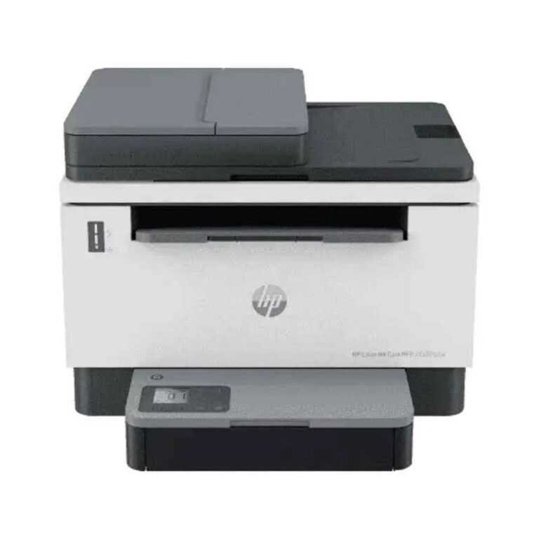 HP 2606SDW LaserJet Tank MFP Printer in white and gray, ideal for high-volume monochrome printing.