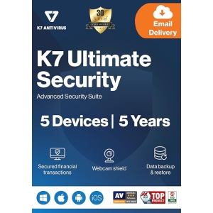 K7 Ultimate Security Antivirus Software 2025 | 5 Devices | 5Year | Threat Protection | Internet Security, Mobile Protection| Windows laptop, PC | Mac® | Phones | Tablets | Email Delivery |