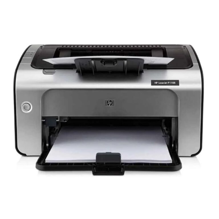 HP LaserJet Pro P1108 monochrome laser printer for small offices, delivering crisp, professional black-and-white prints with eco-friendly features.