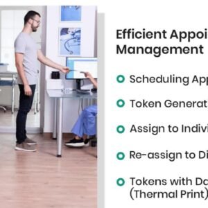 QFlow+ hospital queue management system interface with token kiosk and real-time display for patient flow