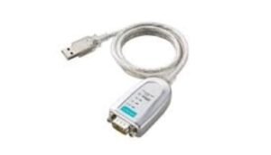 Moxa UPort 1110 USB-to-Serial Converter with Mini DB9F-to-terminal-block adapter for industrial RS-232 connectivity