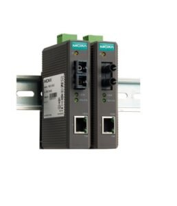 Moxa IMC-21-M-SC media converter for 10/100BaseT(X) to 100BaseFX multi-mode SC fiber in industrial applications