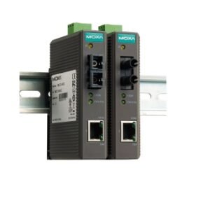 Moxa IMC-21-M-SC media converter for 10/100BaseT(X) to 100BaseFX multi-mode SC fiber in industrial applications