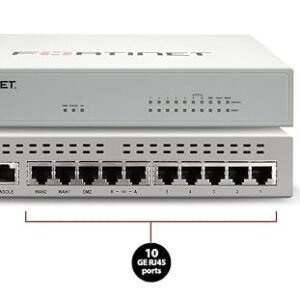 FortiGate-60F firewall with 10 GE RJ45 ports, delivering SD-WAN and robust security for small to medium-sized businesses