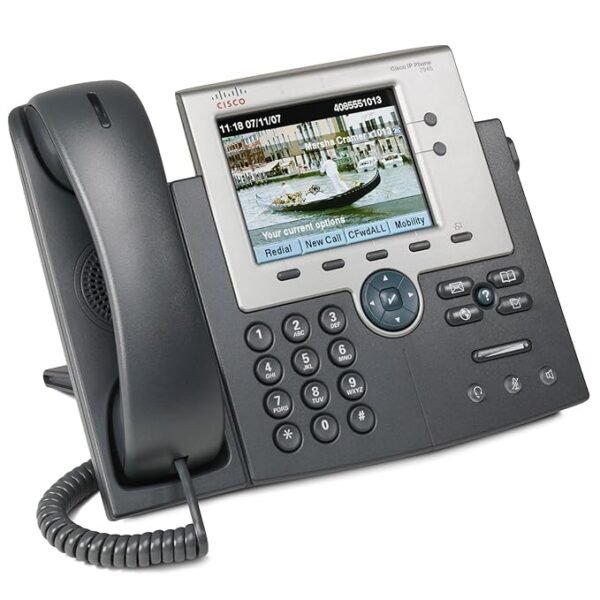 Cisco Unified 7945G IP Phone with color display and dual Gigabit Ethernet ports for business VoIP communication.