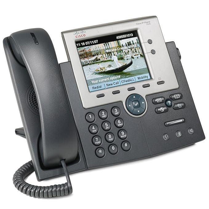 Cisco Unified 7945G IP Phone with color display and dual Gigabit Ethernet ports for business VoIP communication.