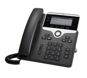 Cisco IP Phone 7821 with 3.5-inch greyscale display and full-duplex speakerphone in charcoal color for business communication.