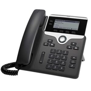 Cisco IP Phone 7821 with 3.5-inch greyscale display and full-duplex speakerphone in charcoal color for business communication.
