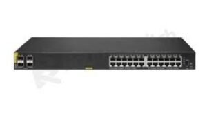 HPE Aruba Networking CX 6100 24G 4SFP+ Switch with 24 Gigabit ports and 4 SFP+ uplinks for business connectivity.