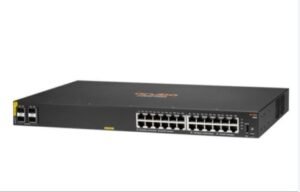 HPE Aruba CX 6100 48G 4SFP+ Switch (JL676A) with 48 Gigabit ports and 4 SFP+ uplinks for SMBs.