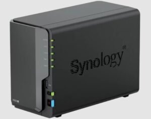 Synology DS225+ 2-Bay NAS front view with dual LAN ports and USB interface