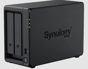Synology DS725+ NAS front view with dual LAN ports and NVMe slots